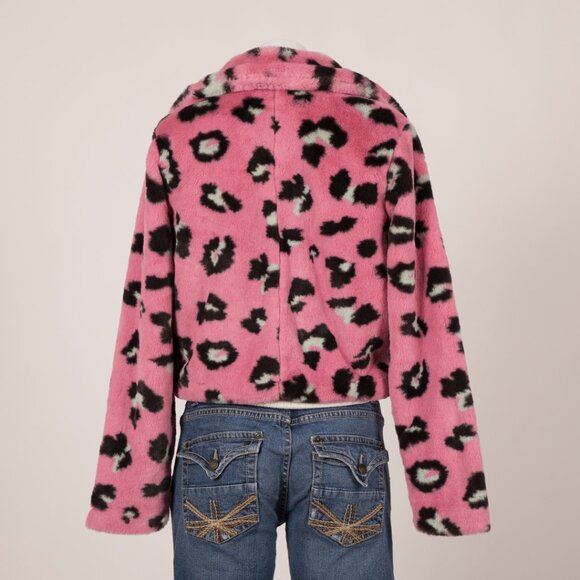 Leche Cropped Pink Leopard Print Faux Fur Jacket - Picture 3 of 4